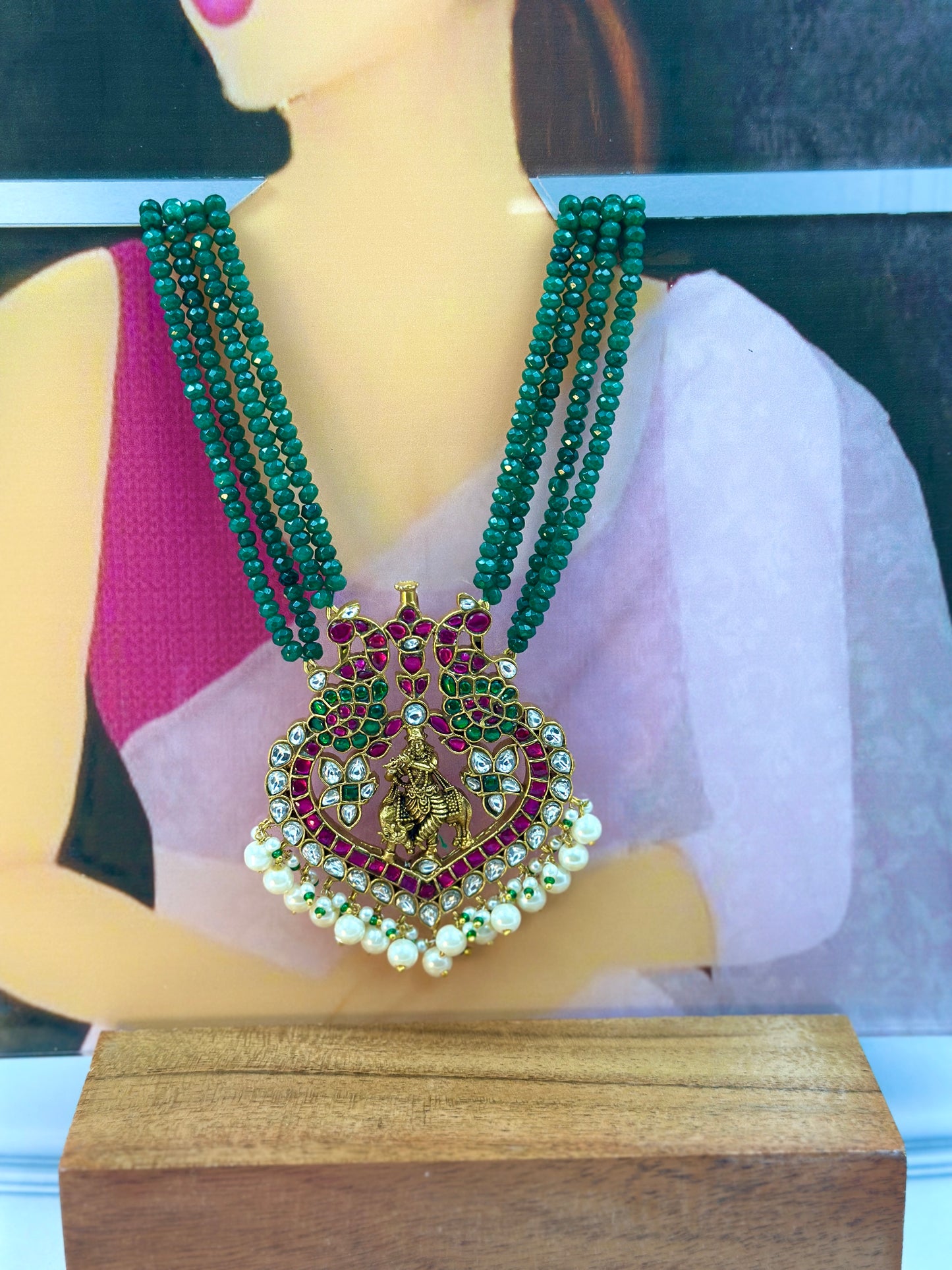 Multicolour Kundan With Centra Krishna With Pearl Hanging