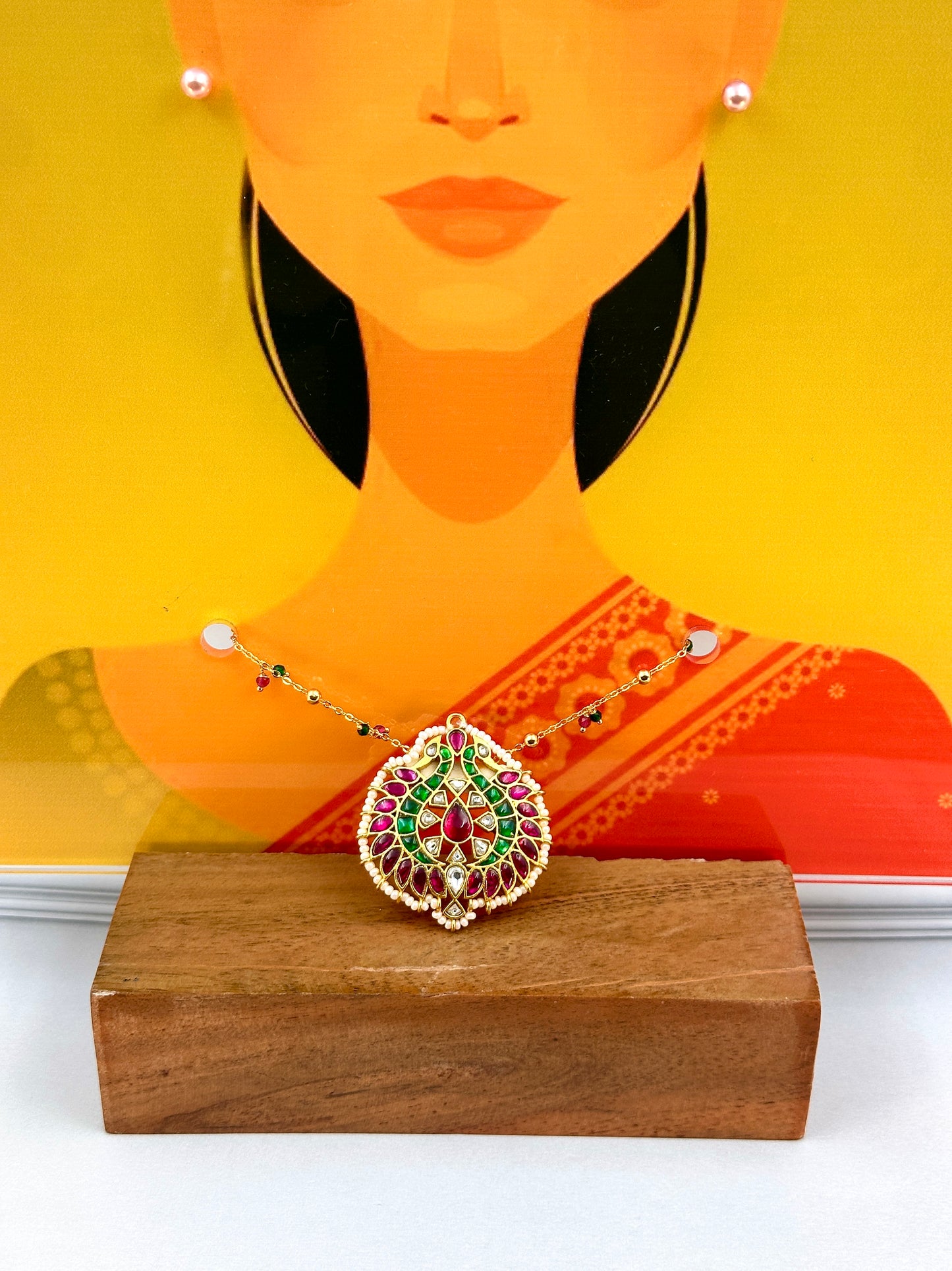 Multicolour Peacock With White Pearl Border