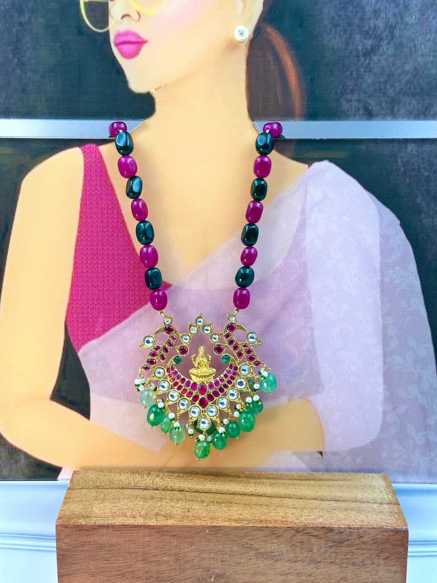 Multicolour Kundan Peacock Work & Centra Laxmi Green Beads Hanging