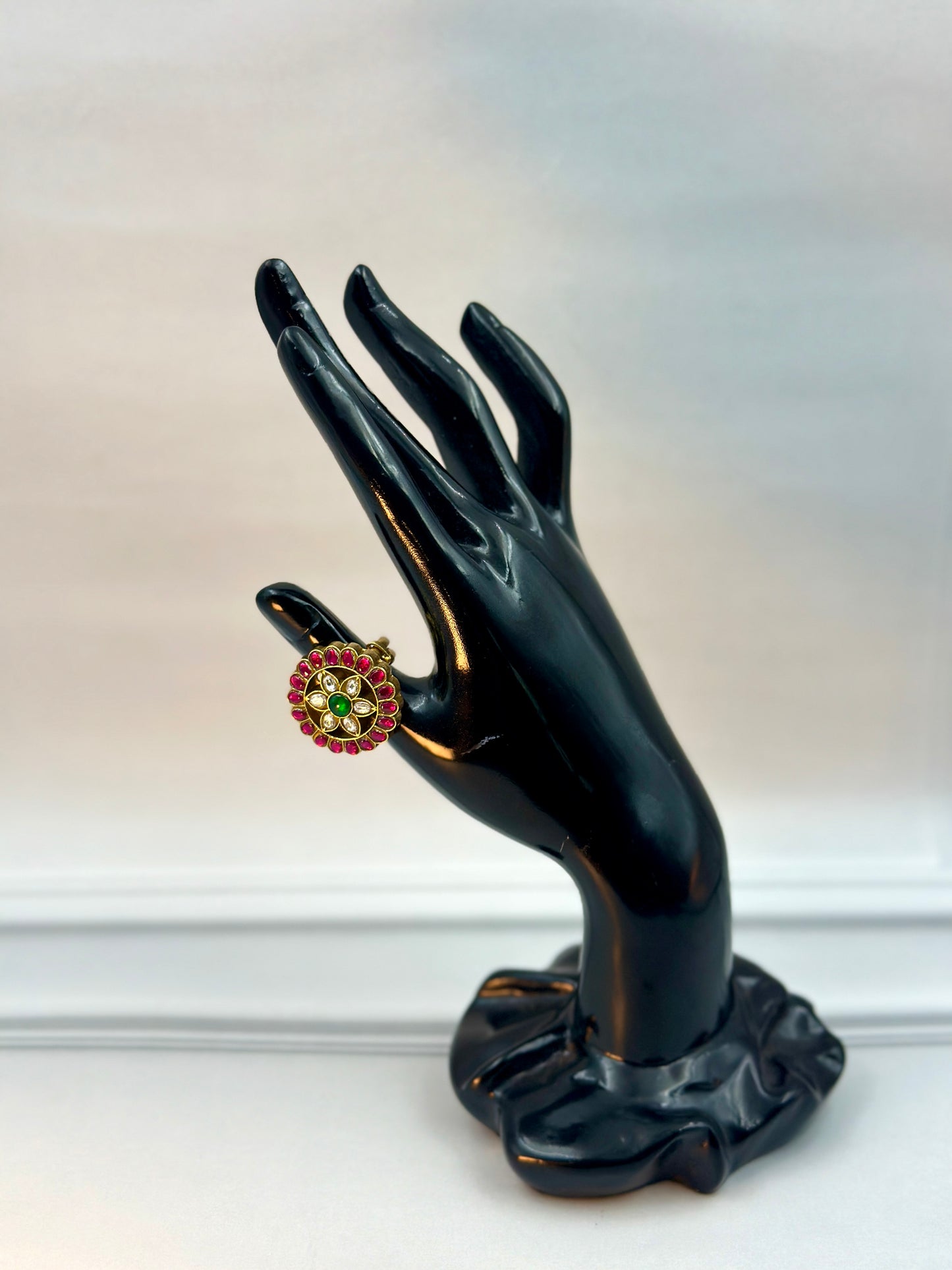 Gold & Flower Kundan Work Ring