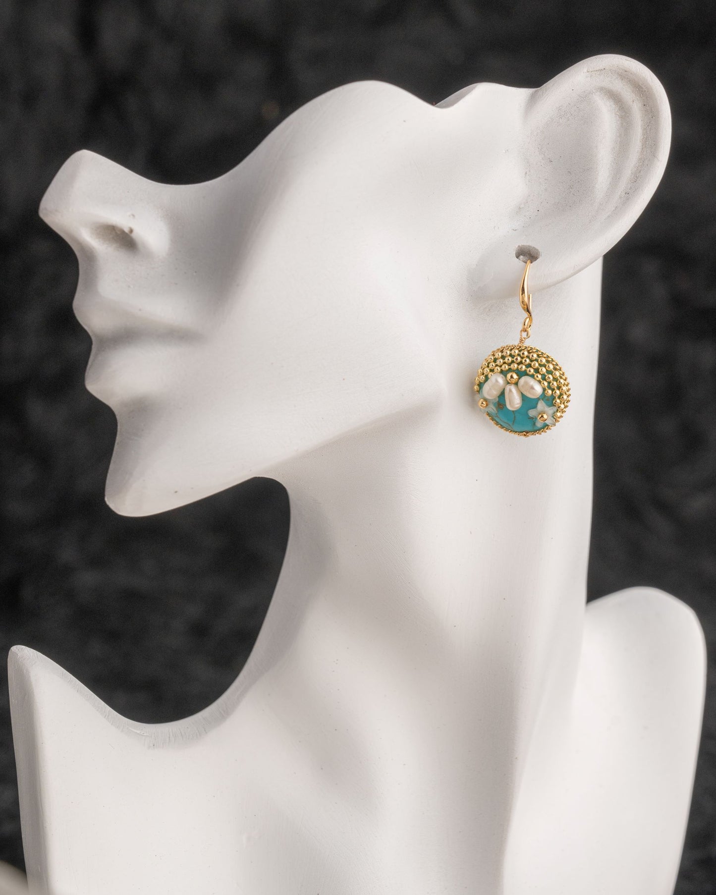Blue Stone With Gold & Pearl Work