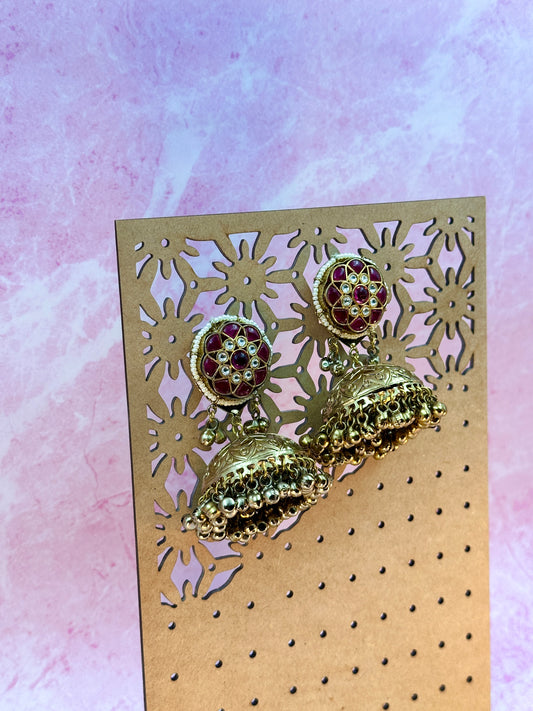Gold & Pink, White Stone Jumka