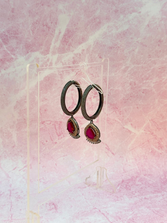 Black Silver Bali With Red Stone