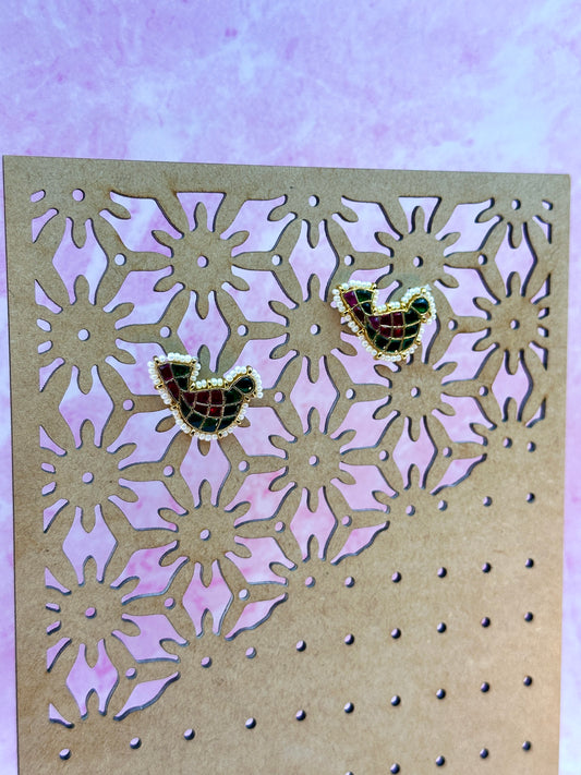 Green & Red Stone Small Bird Earring