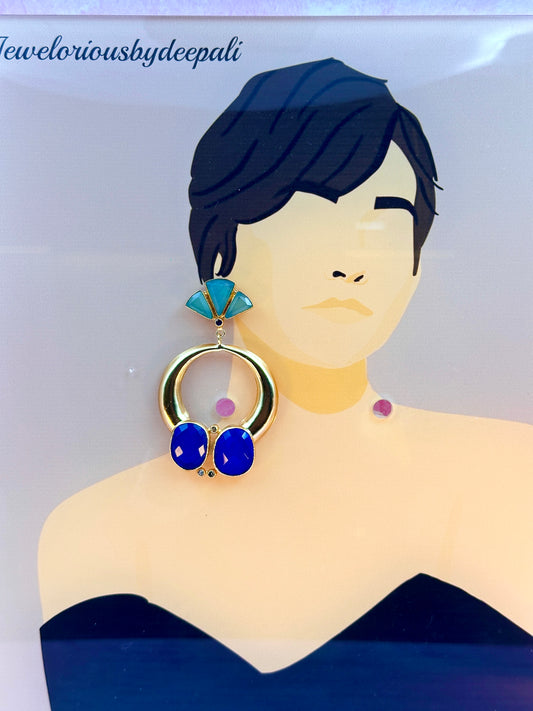 Green & Blue With Gold Indo Western Earring
