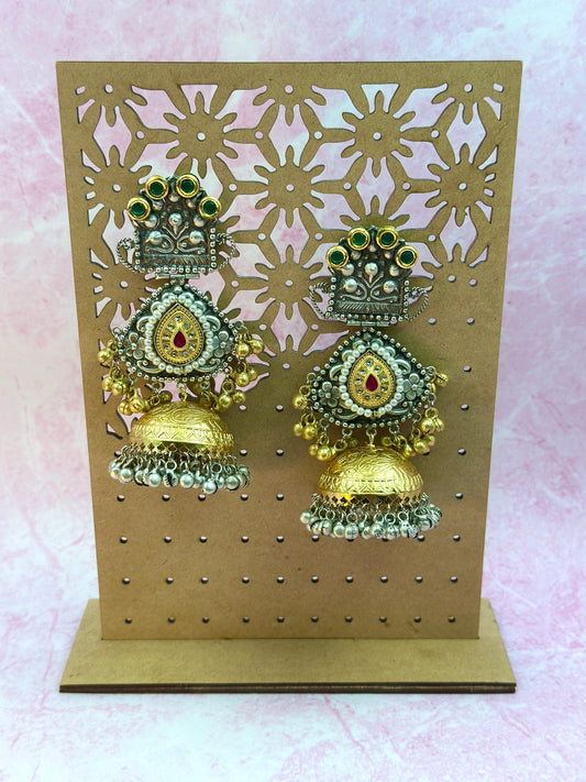 Silver Earring With Gold Jumka