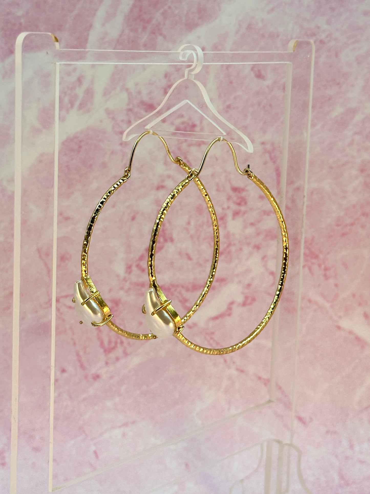 Big Gold Hoops With Pearl