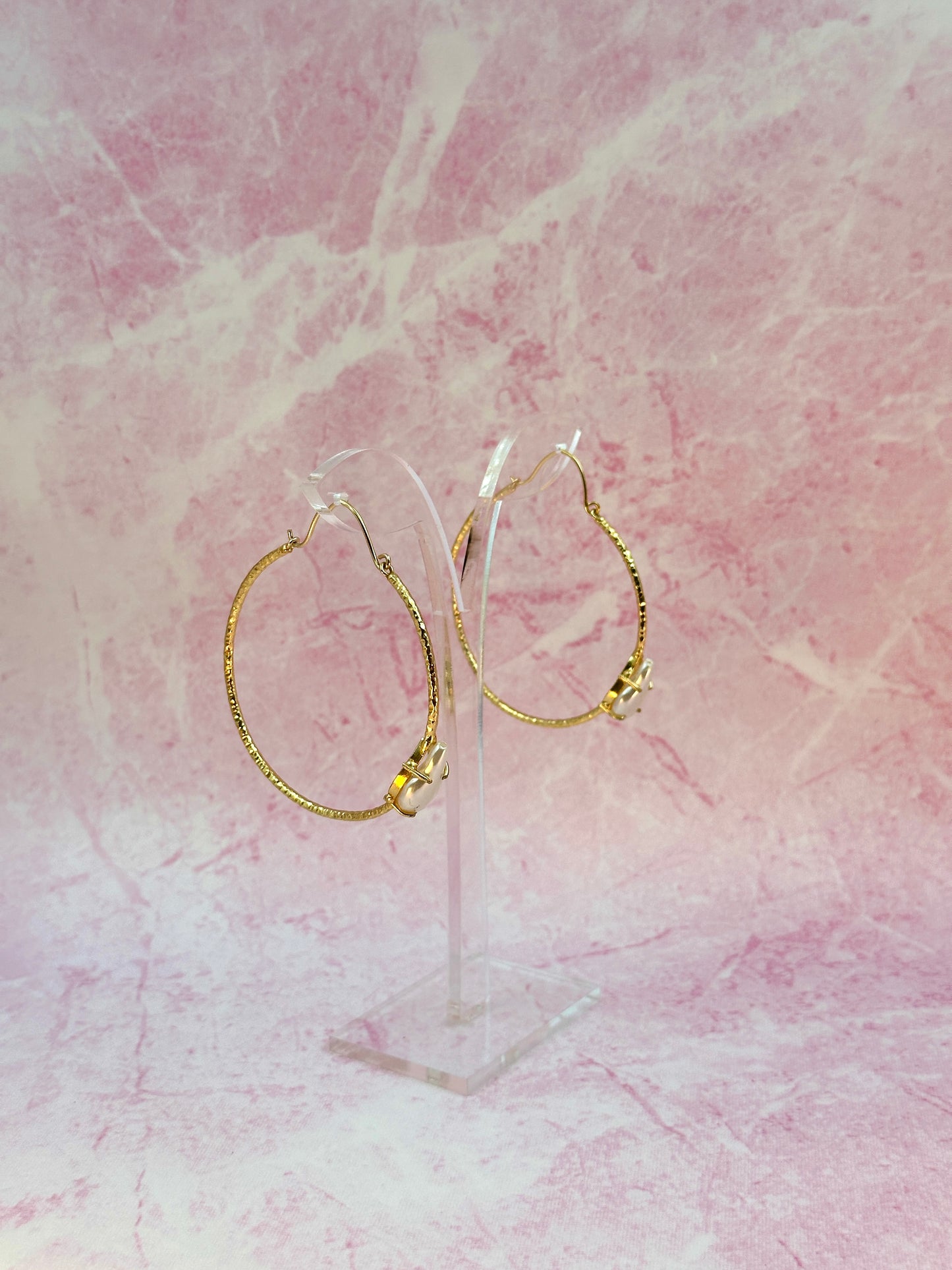 Big Gold Hoops With Pearl