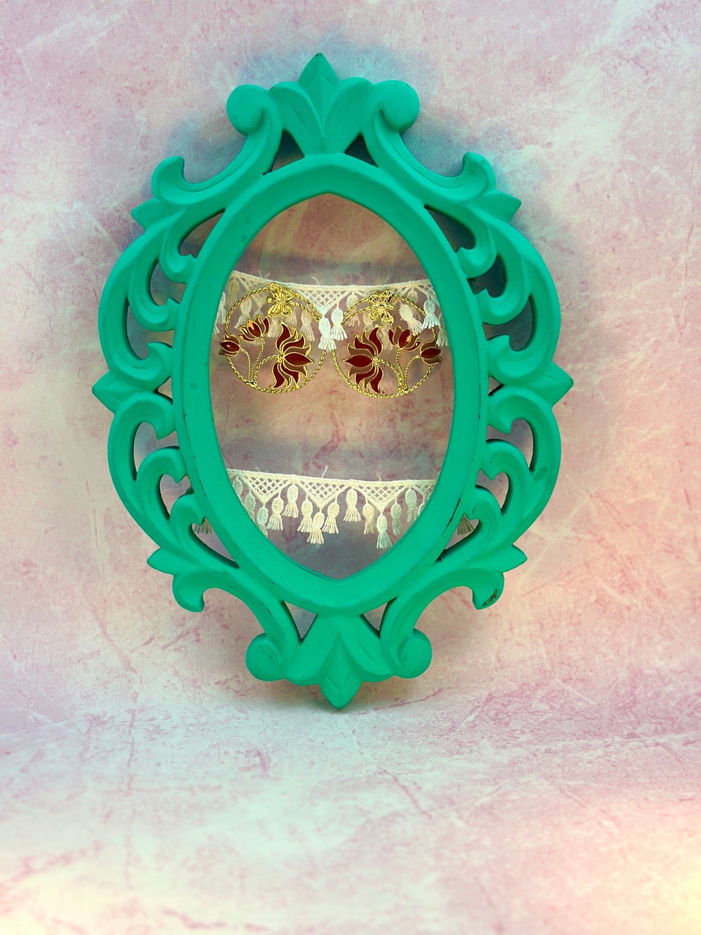 Gold Circle With Butterfly Lotus Flower