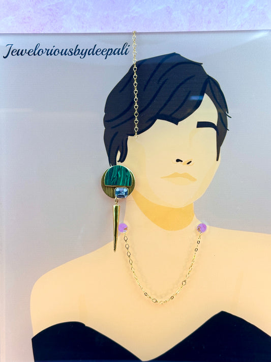 Gold Circle Green Stone With Gold Hanging