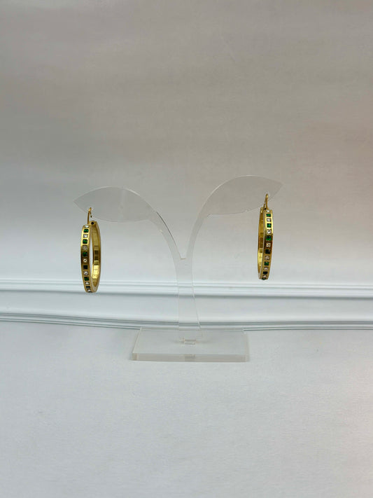 Ear- Gold Bali With White & Green Kundan