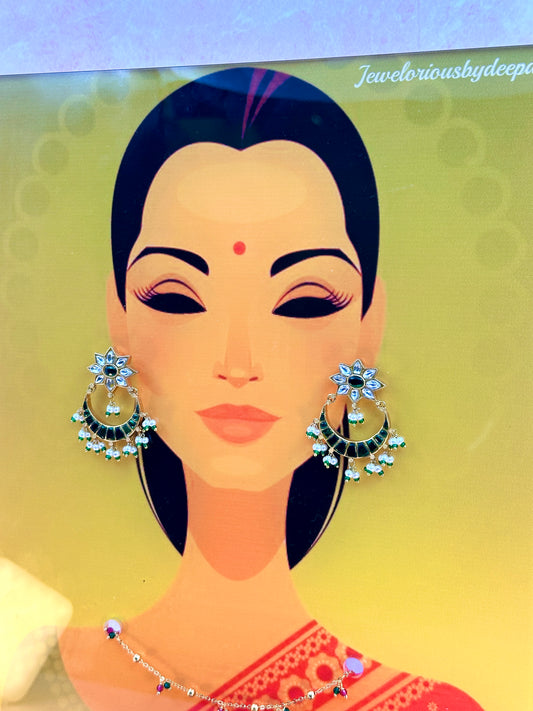 Kundan Chandbali Green Flower Earring