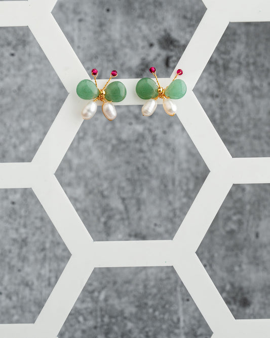 Green Stone & Pearl Butterfly