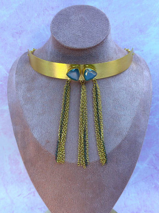 Gold With Grey Stone Choker