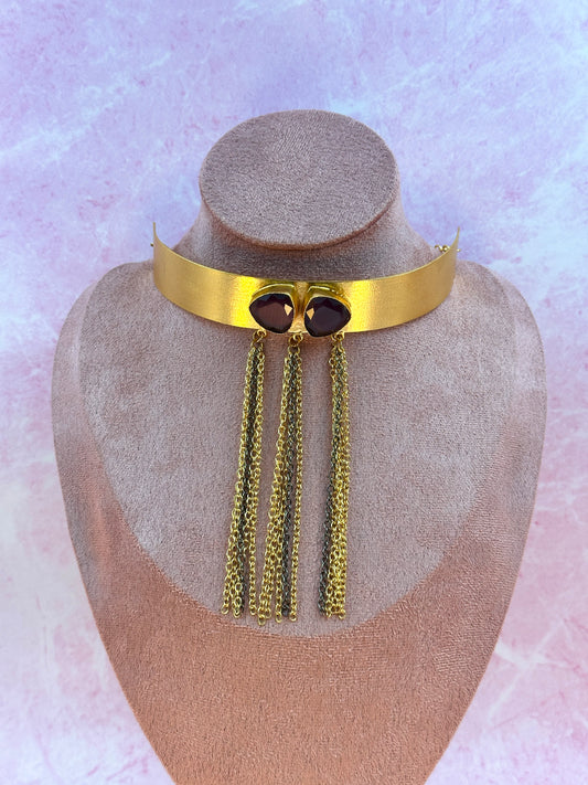 Gold With Brown Stone Choker