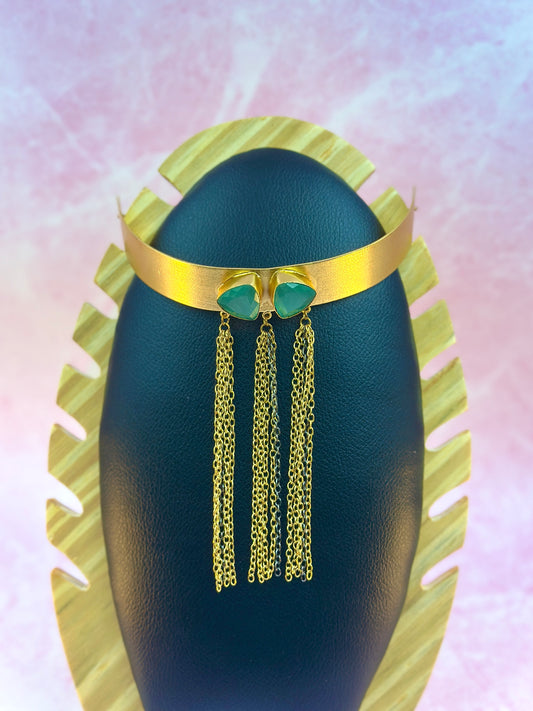 Gold With Sea Green Stone Choker