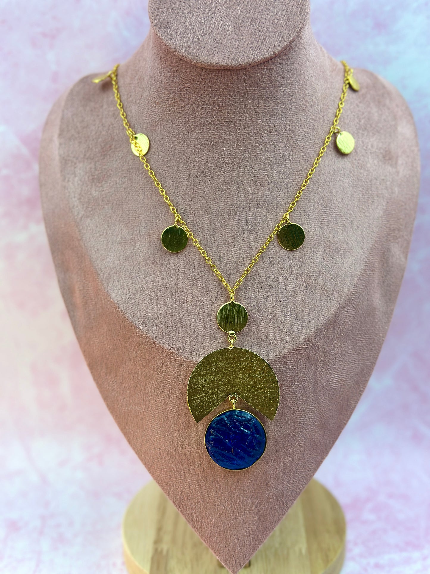 Gold Chain With Big Navy Blue Stone