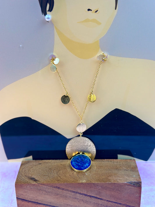 Gold Chain With Big Navy Blue Stone