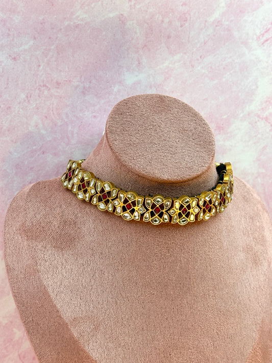Neck - Gold With Pink & White Kundan Choker