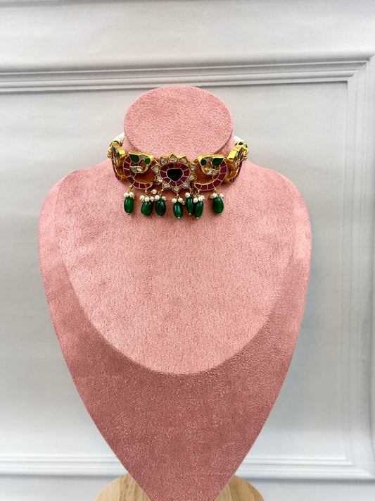 Multi Colour Kundan Peacock With Centre Flower Kundan Work