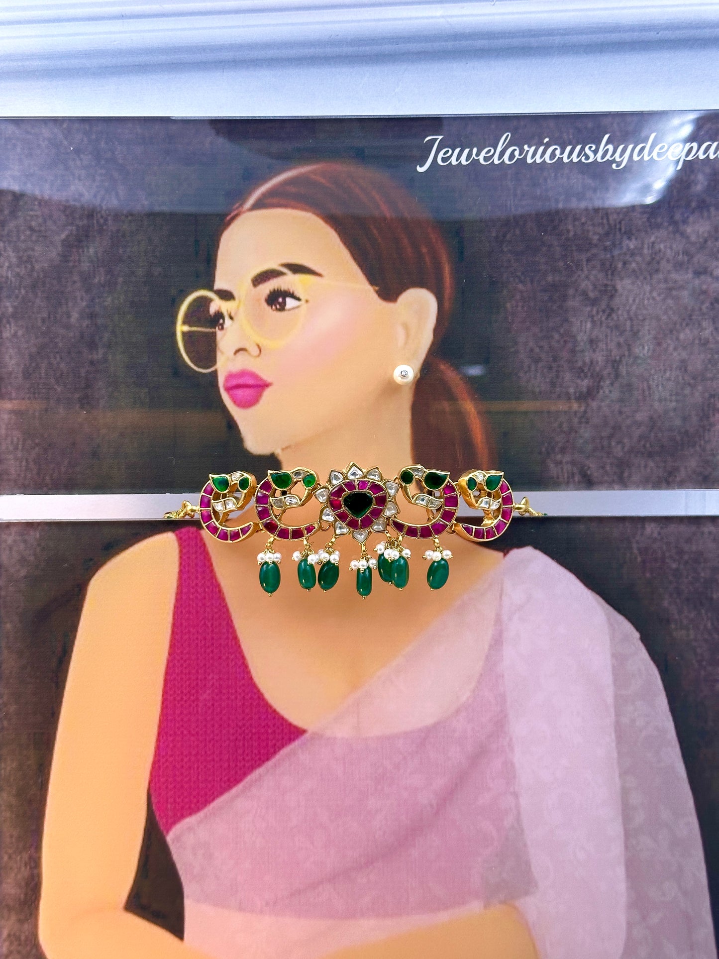 Multi Colour Kundan Peacock With Centre Flower Kundan Work