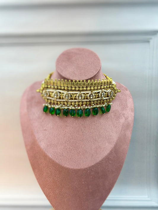 Gold Choker With Green Stone