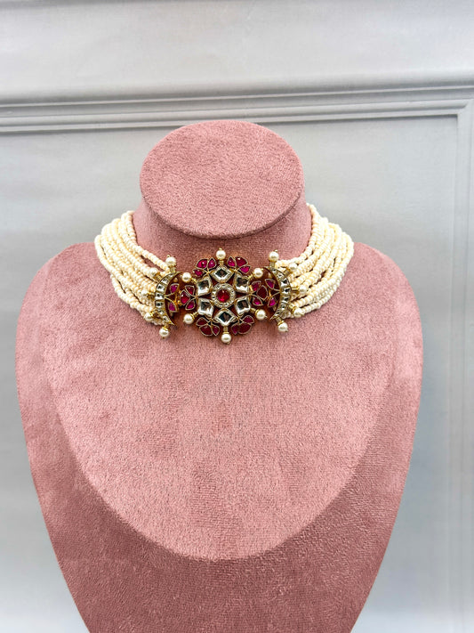 White & Pink With Gold Choker