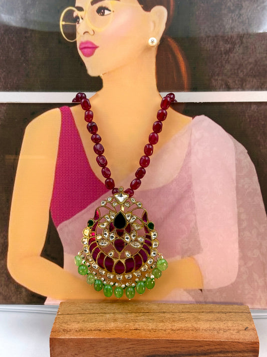 Multicolour Kundan Work With Green White Pearl Hanging