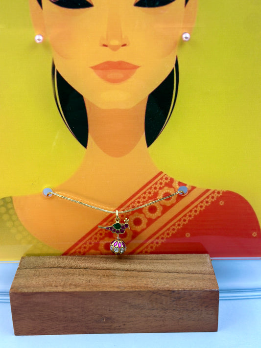 Pen - Green & Pink Kundan Bird With Pink & Kundan Work Ball Hanging